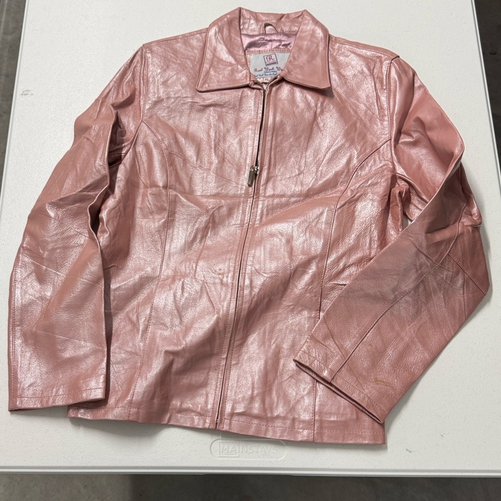 Real West Wear Leather Jacket Womens XL Pink Good Metallic Zip Up Vintage